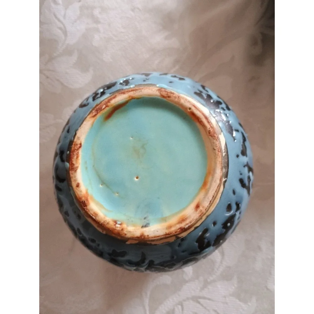 Vintage McCoy‎ Blue & Black Brocade Splatter Vase Planter 4.5